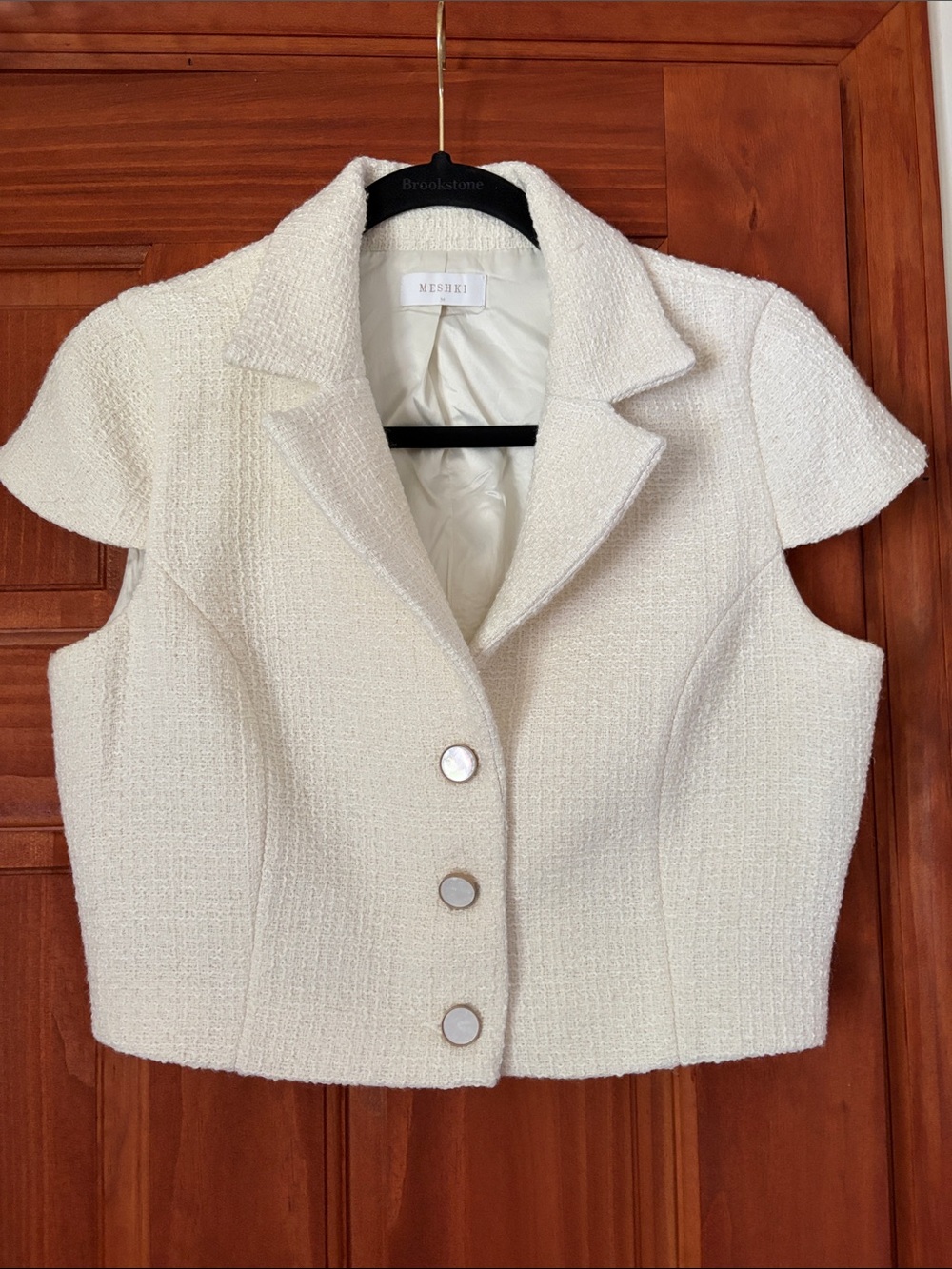 MESHKI Ivory Short Sleeve Bouclé Jacket